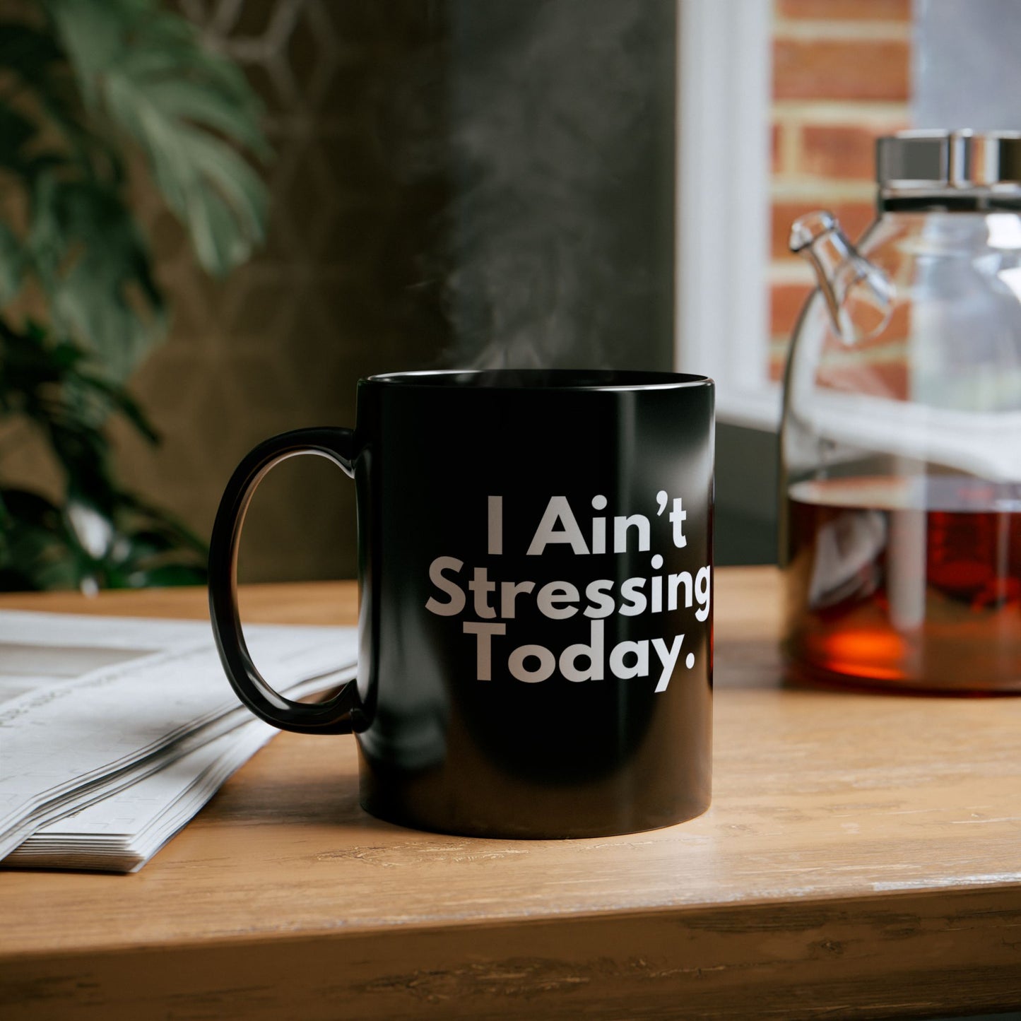 I Ain't Stressing Today.™ Black Ceramic Mug (11oz, 15oz)